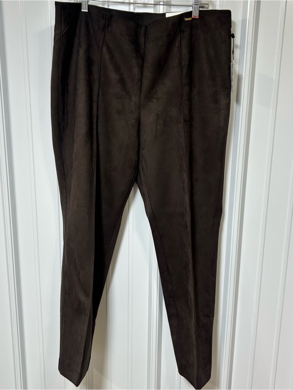 Anne Klein Women's XL Brown Straight Ankle Faux Suede Pull-On Pants